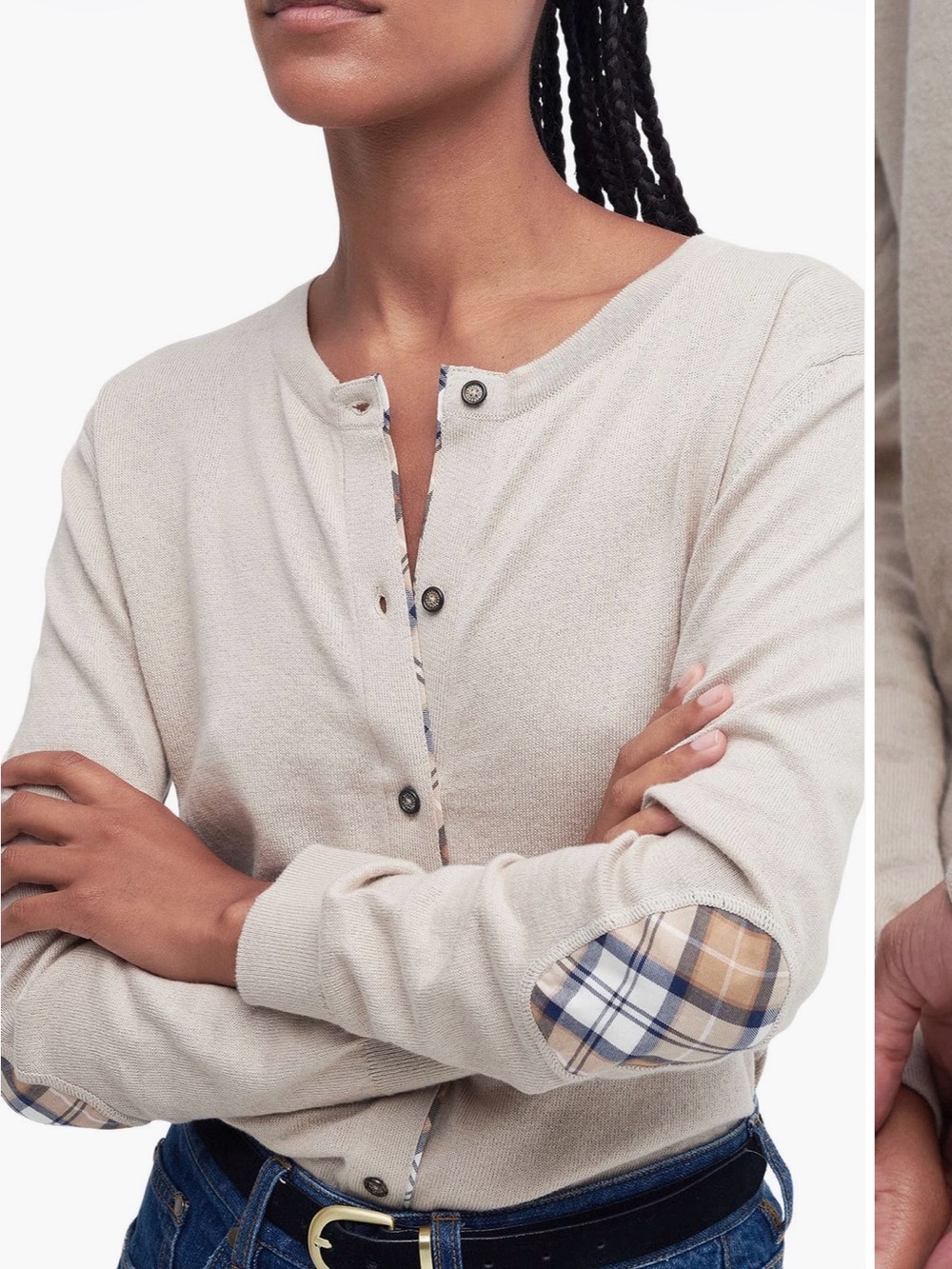 Bredon tartan accent cotton & cashmere cardigan